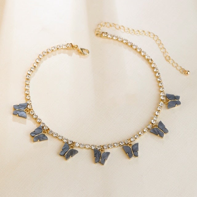 Lost Lady Butterfly Cross Cherry Heart Pendants Necklace for Women Rhinestone Crystal Chain Chokers Necklace Jewelry Wholesale