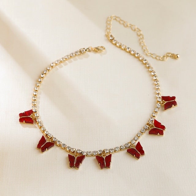 Lost Lady Butterfly Cross Cherry Heart Pendants Necklace for Women Rhinestone Crystal Chain Chokers Necklace Jewelry Wholesale