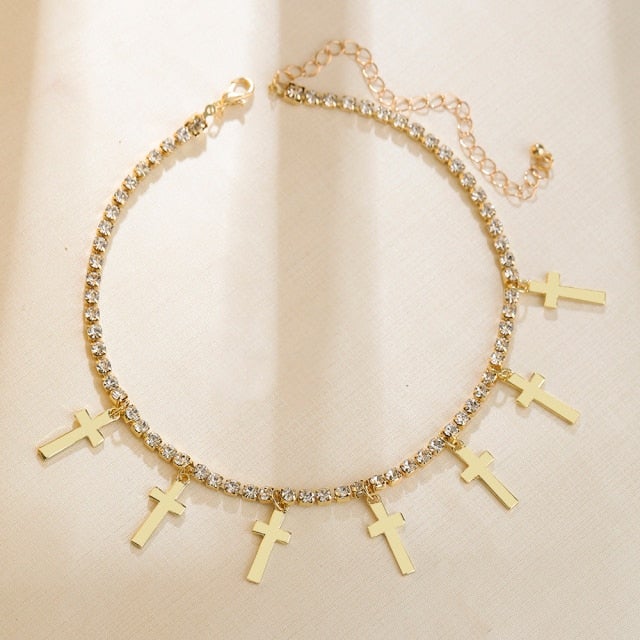 Lost Lady Butterfly Cross Cherry Heart Pendants Necklace for Women Rhinestone Crystal Chain Chokers Necklace Jewelry Wholesale