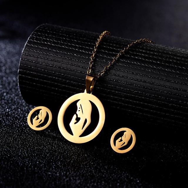 Rinhoo Mother's Day Jewelry Set Gift Stainless Steel Mama Love Heart Rose Flower Pendant Necklace Earrings Mom Thanksgiving Gift