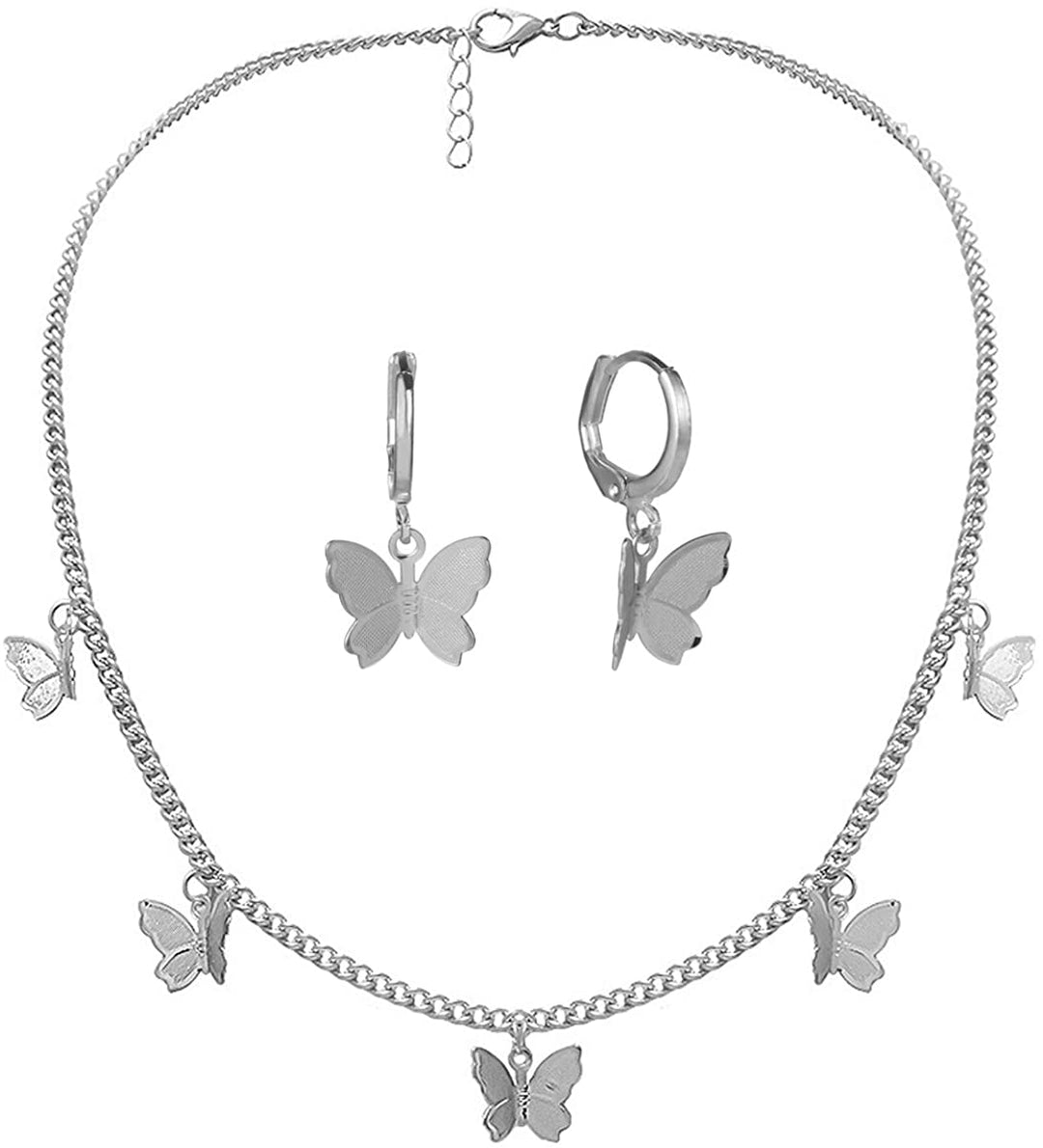 Butterfly Necklace Earrings Set Adjustable Butterfly Chain Necklace Charm Hoop Earrings Butterfly Jewelry for Women Girls