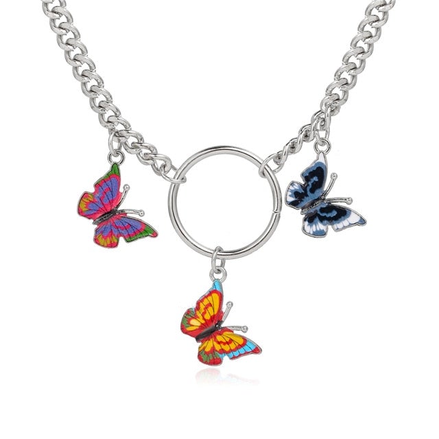 17KM Trendy Butterfly Star Pendant Necklace For Women Punk Gold Silver Color Choker Necklaces 2021 Collares Jewelry Gift