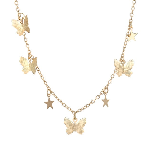 17KM Trendy Butterfly Star Pendant Necklace For Women Punk Gold Silver Color Choker Necklaces 2021 Collares Jewelry Gift
