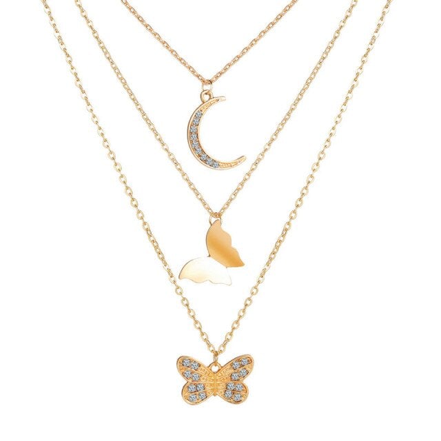 17KM Trendy Butterfly Star Pendant Necklace For Women Punk Gold Silver Color Choker Necklaces 2021 Collares Jewelry Gift
