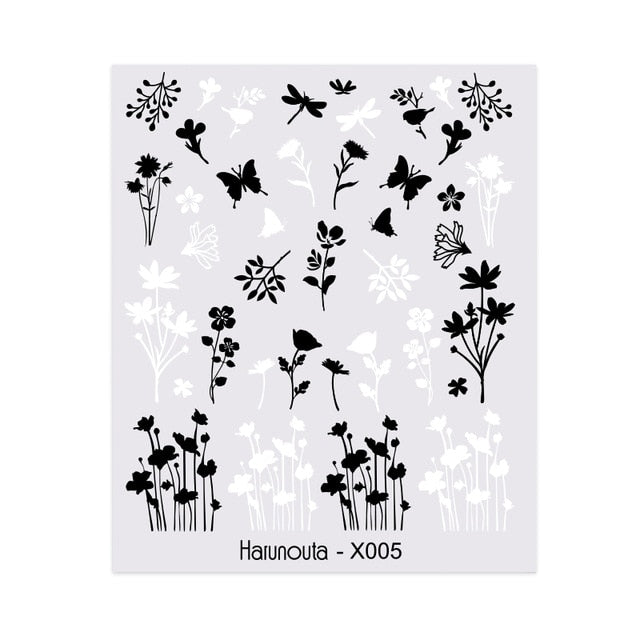 Harunouta Simple Green Flowers Leaves Tree Water Decals Spring Summer Theme Floral Transfer Stickers Slider Nail Art Decoration