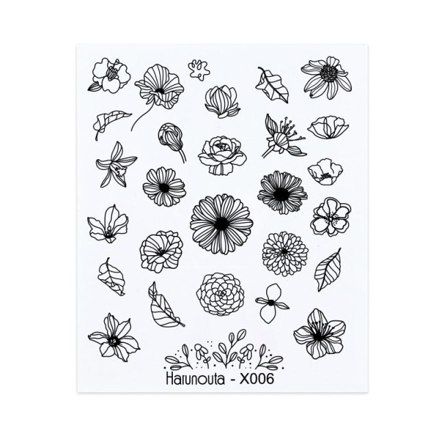 Harunouta Simple Green Flowers Leaves Tree Water Decals Spring Summer Theme Floral Transfer Stickers Slider Nail Art Decoration