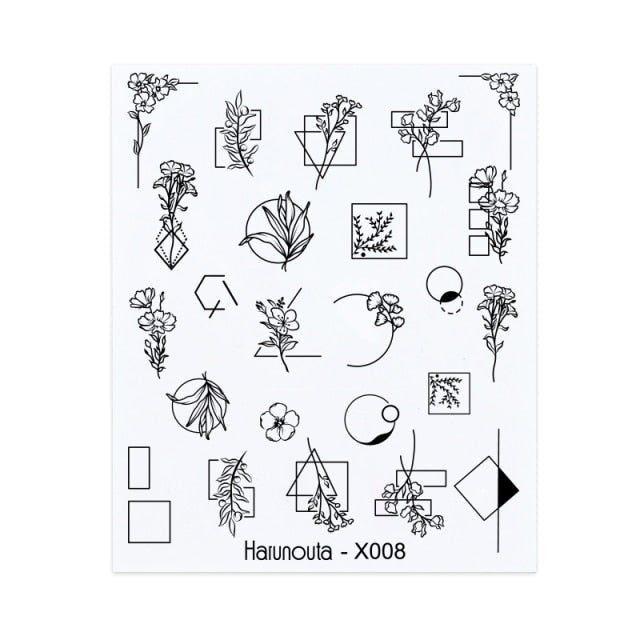Harunouta Simple Green Flowers Leaves Tree Water Decals Spring Summer Theme Floral Transfer Stickers Slider Nail Art Decoration