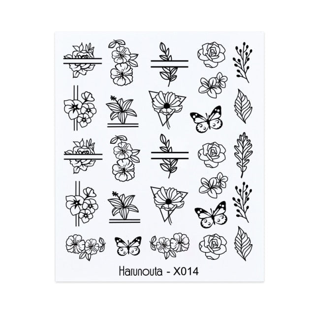Harunouta Simple Green Flowers Leaves Tree Water Decals Spring Summer Theme Floral Transfer Stickers Slider Nail Art Decoration
