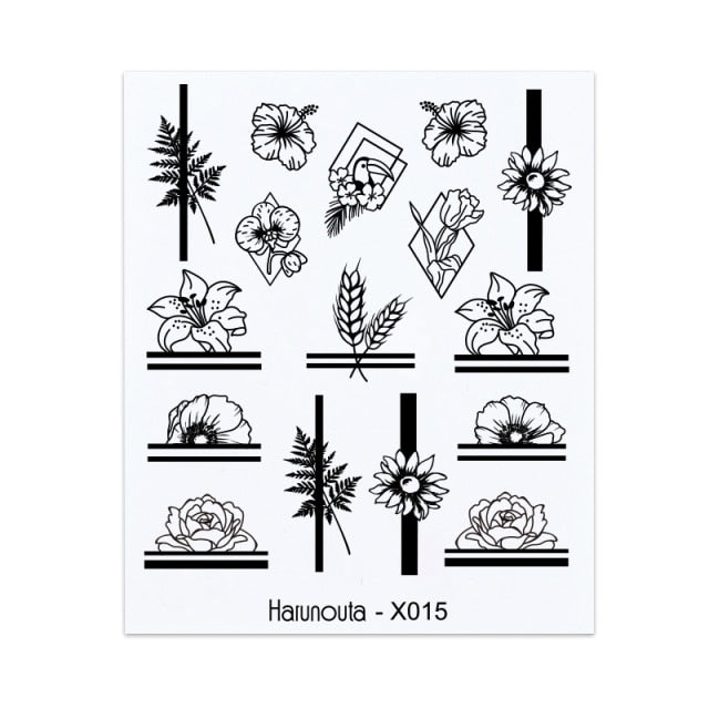 Harunouta Simple Green Flowers Leaves Tree Water Decals Spring Summer Theme Floral Transfer Stickers Slider Nail Art Decoration