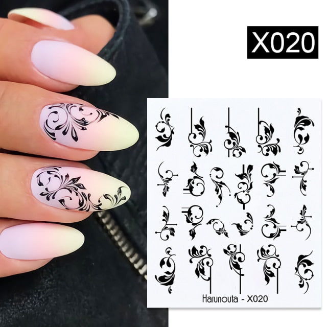 Harunouta Simple Green Flowers Leaves Tree Water Decals Spring Summer Theme Floral Transfer Stickers Slider Nail Art Decoration