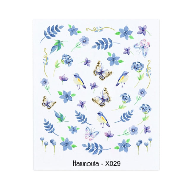 Harunouta Simple Green Flowers Leaves Tree Water Decals Spring Summer Theme Floral Transfer Stickers Slider Nail Art Decoration