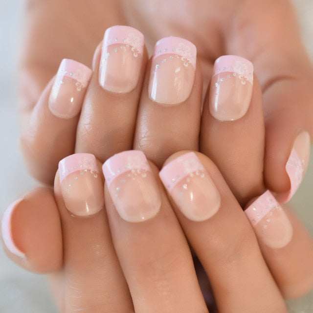 Summer Short Natural Nude White French Nail Tips False Fake Nails UV Gel Press on Ultra Easy Wear for Home Office Wear