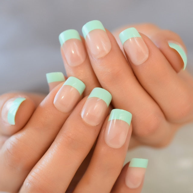 Summer Short Natural Nude White French Nail Tips False Fake Nails UV Gel Press on Ultra Easy Wear for Home Office Wear
