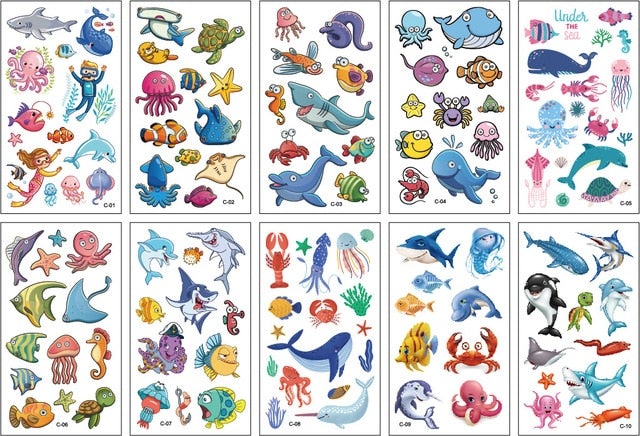 10 Sheets/Set Children Cute Cartoon Unicorn Temporary Tattoo Stickers Baby Shower Kids Body Makeup Sticker Tattoos