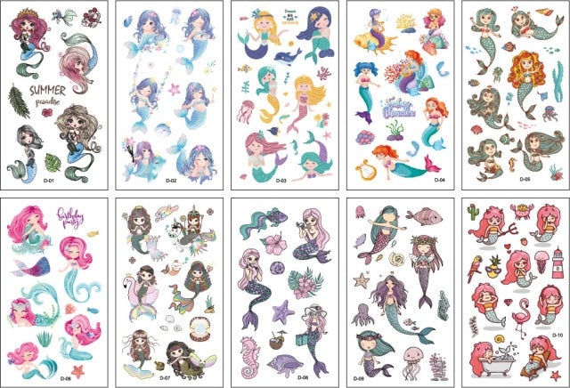 10 Sheets/Set Children Cute Cartoon Unicorn Temporary Tattoo Stickers Baby Shower Kids Body Makeup Sticker Tattoos