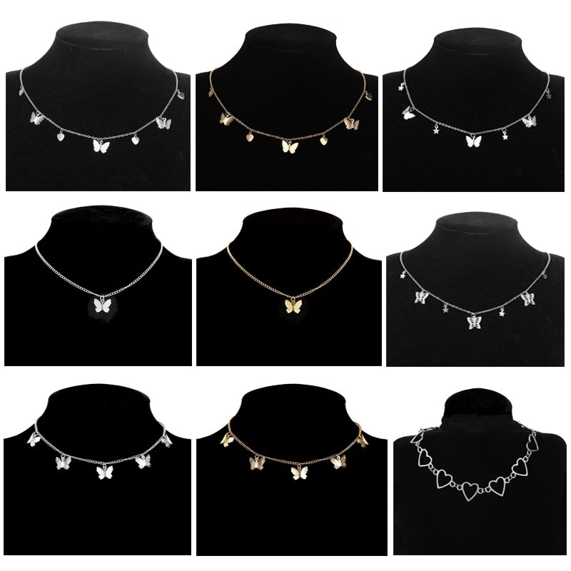 Gold Silver Color Chain Butterfly Chain Pendant Choker Necklace Women Statement Collare Bohemia Beach Jewelry Gift Collier Cheap