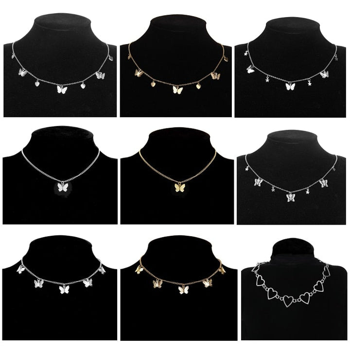 Gold Silver Color Chain Butterfly Chain Pendant Choker Necklace Women Statement Collare Bohemia Beach Jewelry Gift Collier Cheap