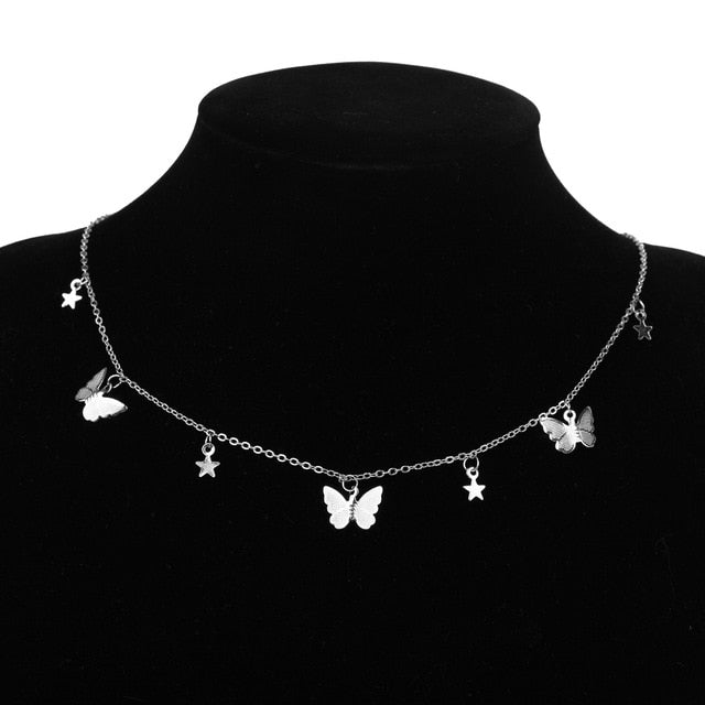 Gold Silver Color Chain Butterfly Chain Pendant Choker Necklace Women Statement Collare Bohemia Beach Jewelry Gift Collier Cheap