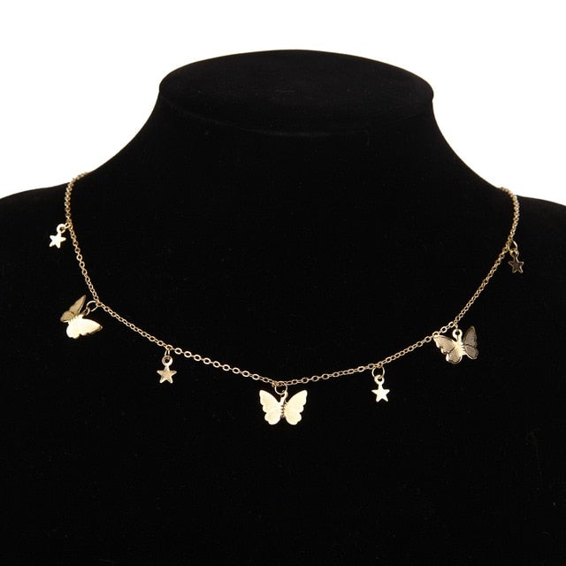 Gold Silver Color Chain Butterfly Chain Pendant Choker Necklace Women Statement Collare Bohemia Beach Jewelry Gift Collier Cheap