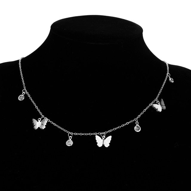 Gold Silver Color Chain Butterfly Chain Pendant Choker Necklace Women Statement Collare Bohemia Beach Jewelry Gift Collier Cheap
