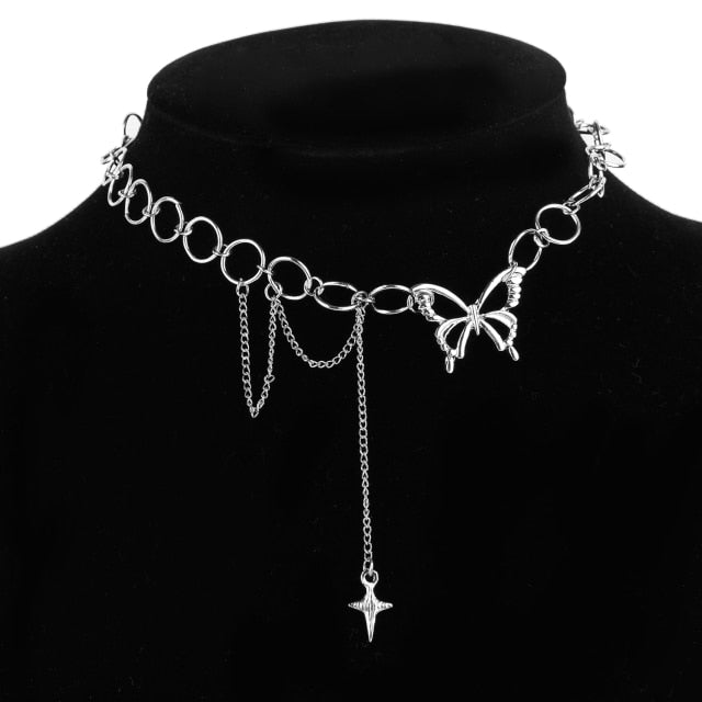 Gold Silver Color Chain Butterfly Chain Pendant Choker Necklace Women Statement Collare Bohemia Beach Jewelry Gift Collier Cheap