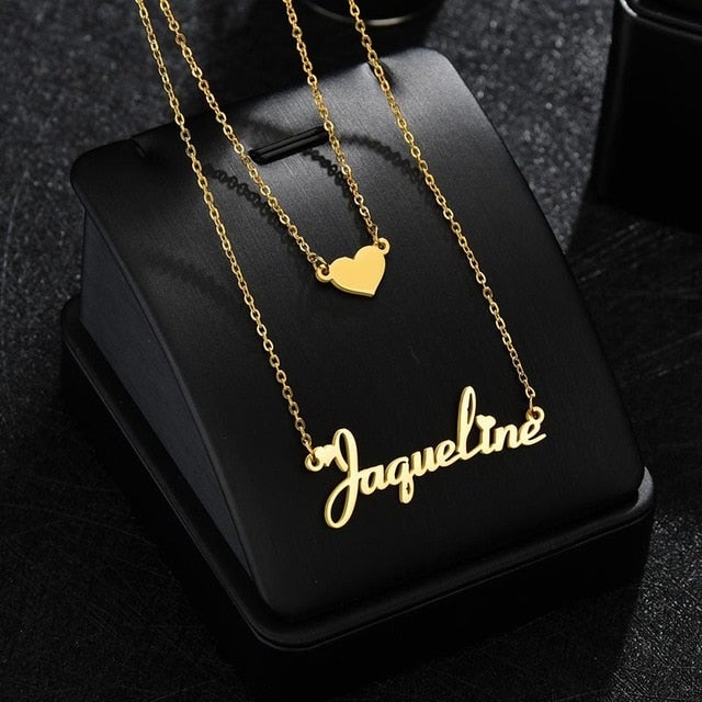 Custom Double Layer Name Necklace For Women Heart Butterfly Name Choker Necklaces Pendant Necklace Friendship Birthday Gifts