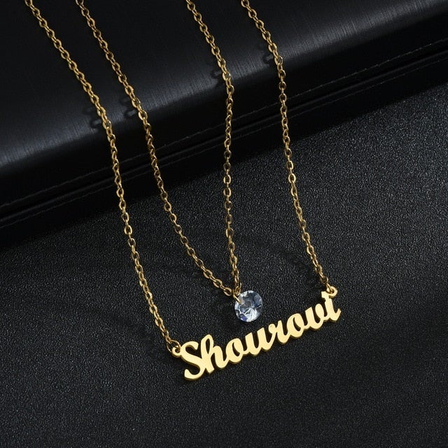 Custom Double Layer Name Necklace For Women Heart Butterfly Name Choker Necklaces Pendant Necklace Friendship Birthday Gifts