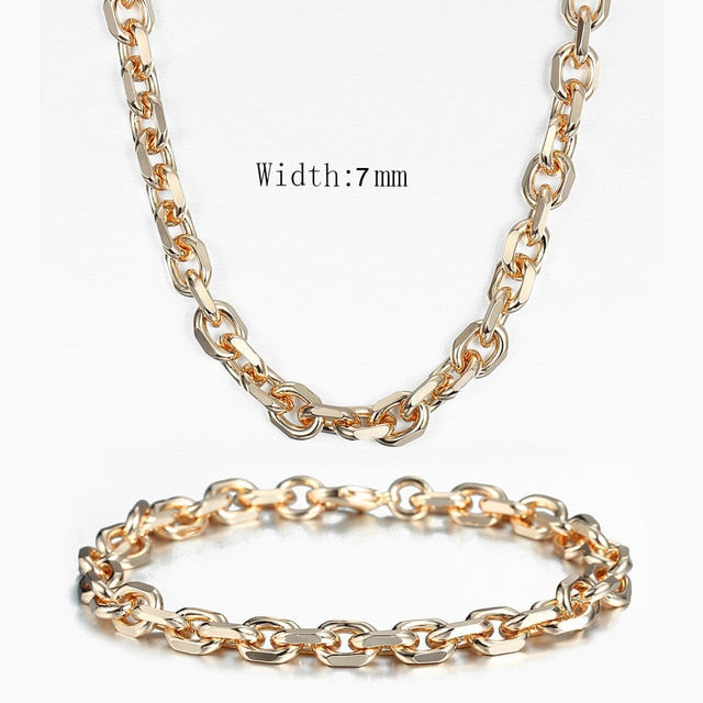 Davieslee Jewelry Sets For Women Men 585 Rose Gold Bracelet Necklace Set Double Cuban Weaving Bismark Chain Jewelry 2021 LCS04