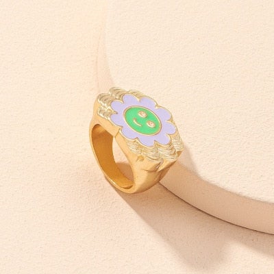 AOMU 1SET 2020 Korea New Hot Small Daisy Tulip Metal Pendant Necklace Rings Bracelet For Women Girls Jewelry Set Gifts