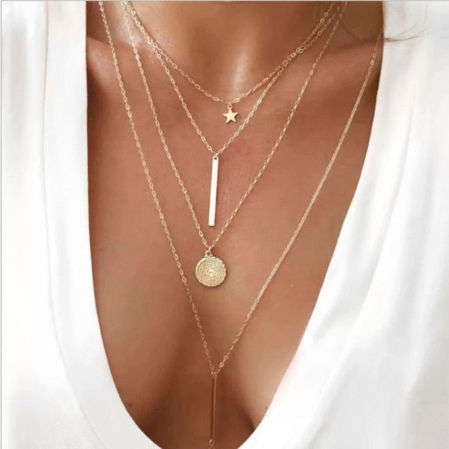 New Bohemian Multilayer Cross Gold Pendant Necklaces For Women Punk Choker Necklaces 2021 Trend Fashion Words Jewelry Party Gift