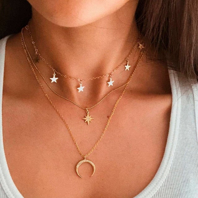 New Bohemian Multilayer Cross Gold Pendant Necklaces For Women Punk Choker Necklaces 2021 Trend Fashion Words Jewelry Party Gift