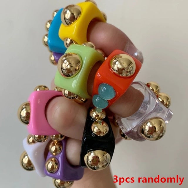 AOMU 5pcs/set Korea 2020 Chic Colorful Transparent Resin Acrylic Rings Hot Morandi Color Light Ring Women Party Jewelry Ring Set