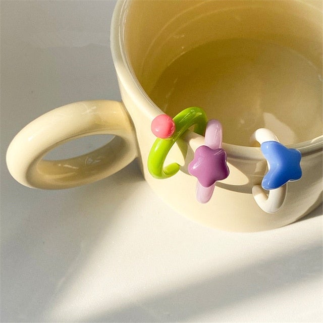 AOMU 5pcs/set Korea 2020 Chic Colorful Transparent Resin Acrylic Rings Hot Morandi Color Light Ring Women Party Jewelry Ring Set