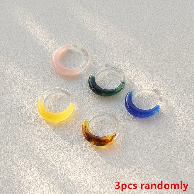 AOMU 5pcs/set Korea 2020 Chic Colorful Transparent Resin Acrylic Rings Hot Morandi Color Light Ring Women Party Jewelry Ring Set