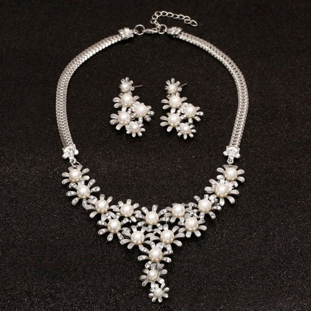 Fashion Pearl Jewelry Sets For Women African Beads Jewelry Set Gold Wedding Crystal Bridal Dubai Necklace Jewelery Costume