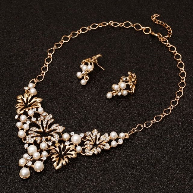 Fashion Pearl Jewelry Sets For Women African Beads Jewelry Set Gold Wedding Crystal Bridal Dubai Necklace Jewelery Costume