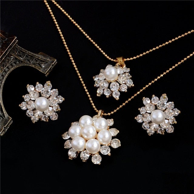 Fashion Pearl Jewelry Sets For Women African Beads Jewelry Set Gold Wedding Crystal Bridal Dubai Necklace Jewelery Costume