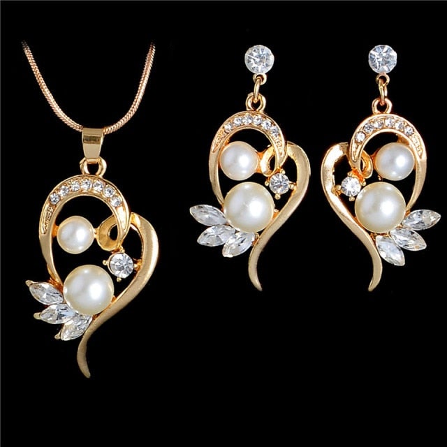 Fashion Pearl Jewelry Sets For Women African Beads Jewelry Set Gold Wedding Crystal Bridal Dubai Necklace Jewelery Costume