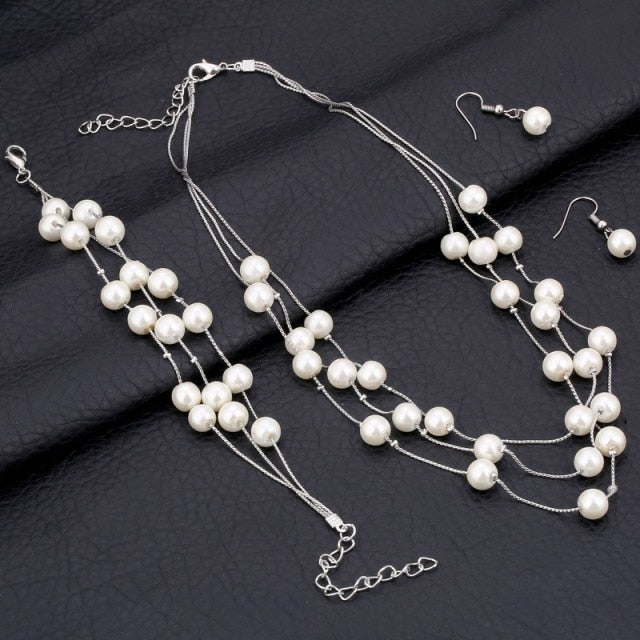 Fashion Pearl Jewelry Sets For Women African Beads Jewelry Set Gold Wedding Crystal Bridal Dubai Necklace Jewelery Costume