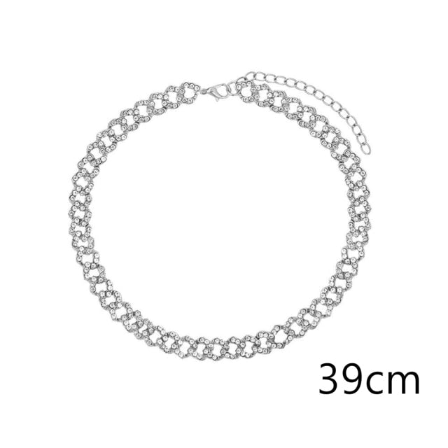 Flatfoosie Iced Out Full Rhinestone Cuban Chain Necklace Women Multilayer Crystal Butterfly Letter Pendant Necklace Punk Jewelry