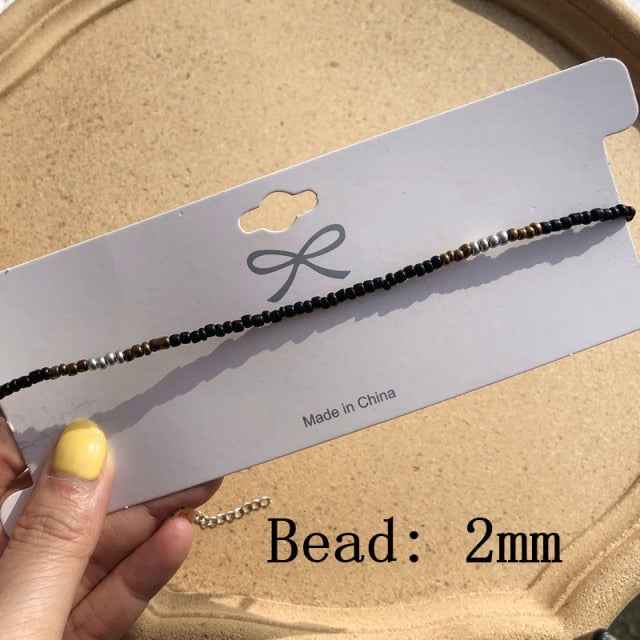 Simple Seed Beads Strand Necklace Women String Beaded Short Choker Necklace Jewelry Chokers Necklace Gift 1pc
