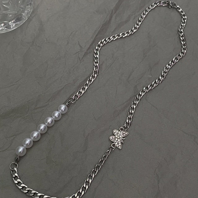 Shiny Zircon Butterfly Pendant Choker Light Luxury Aesthetic Niche Clavicle Silver-plated Necklace Jewelry Women