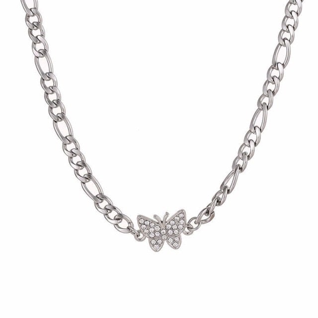 Shiny Zircon Butterfly Pendant Choker Light Luxury Aesthetic Niche Clavicle Silver-plated Necklace Jewelry Women