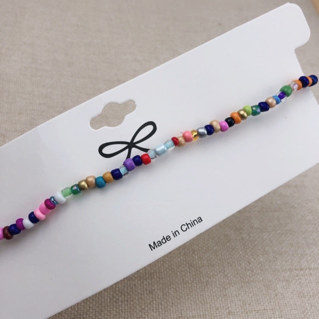 Simple Seed Beads Strand Necklace Women String Beaded Short Choker Necklace Jewelry Chokers Necklace Gift 1pc