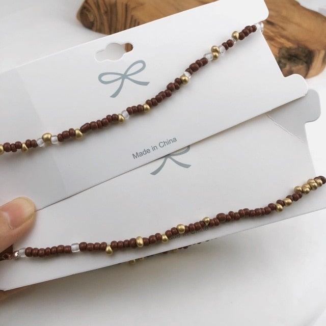 Simple Seed Beads Strand Necklace Women String Beaded Short Choker Necklace Jewelry Chokers Necklace Gift 1pc
