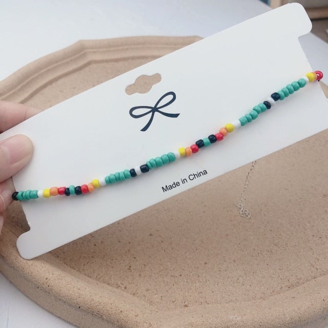Simple Seed Beads Strand Necklace Women String Beaded Short Choker Necklace Jewelry Chokers Necklace Gift 1pc