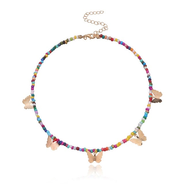 Antique Pearl Chain Necklace With Butterfly Pendant Charms Silvery Neck Jewelry For Women Party Gift Ideas