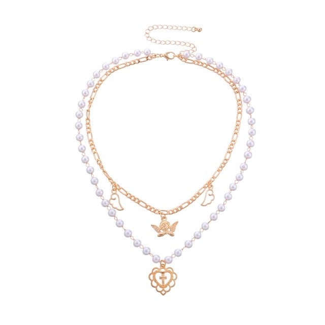 Antique Pearl Chain Necklace With Butterfly Pendant Charms Silvery Neck Jewelry For Women Party Gift Ideas