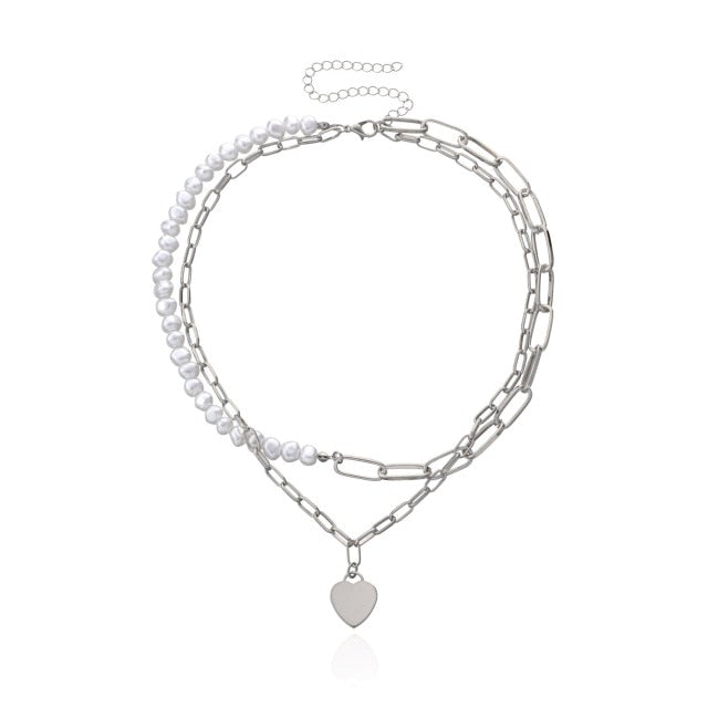 Antique Pearl Chain Necklace With Butterfly Pendant Charms Silvery Neck Jewelry For Women Party Gift Ideas