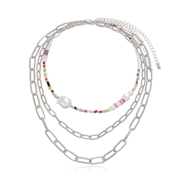Antique Pearl Chain Necklace With Butterfly Pendant Charms Silvery Neck Jewelry For Women Party Gift Ideas